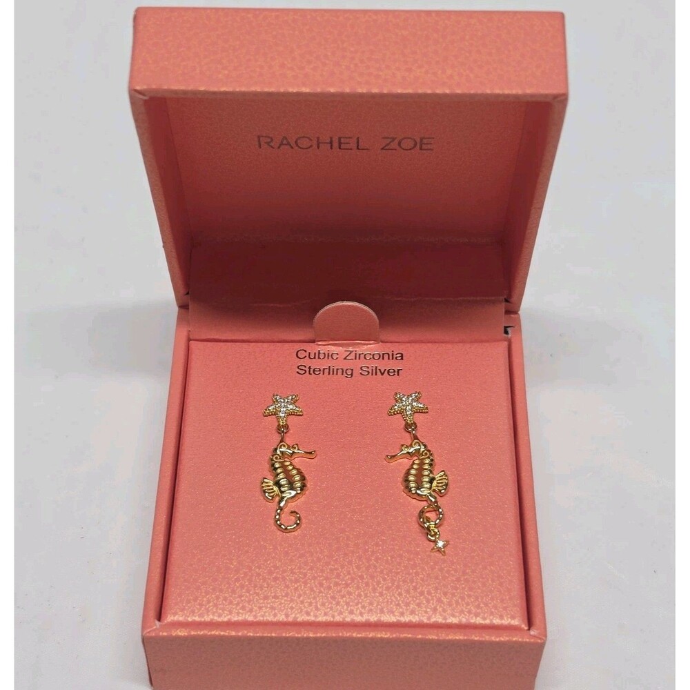 New Rachel Zoe Seahorse Earrings With Starfish Goldtone Sterling Silver Summer